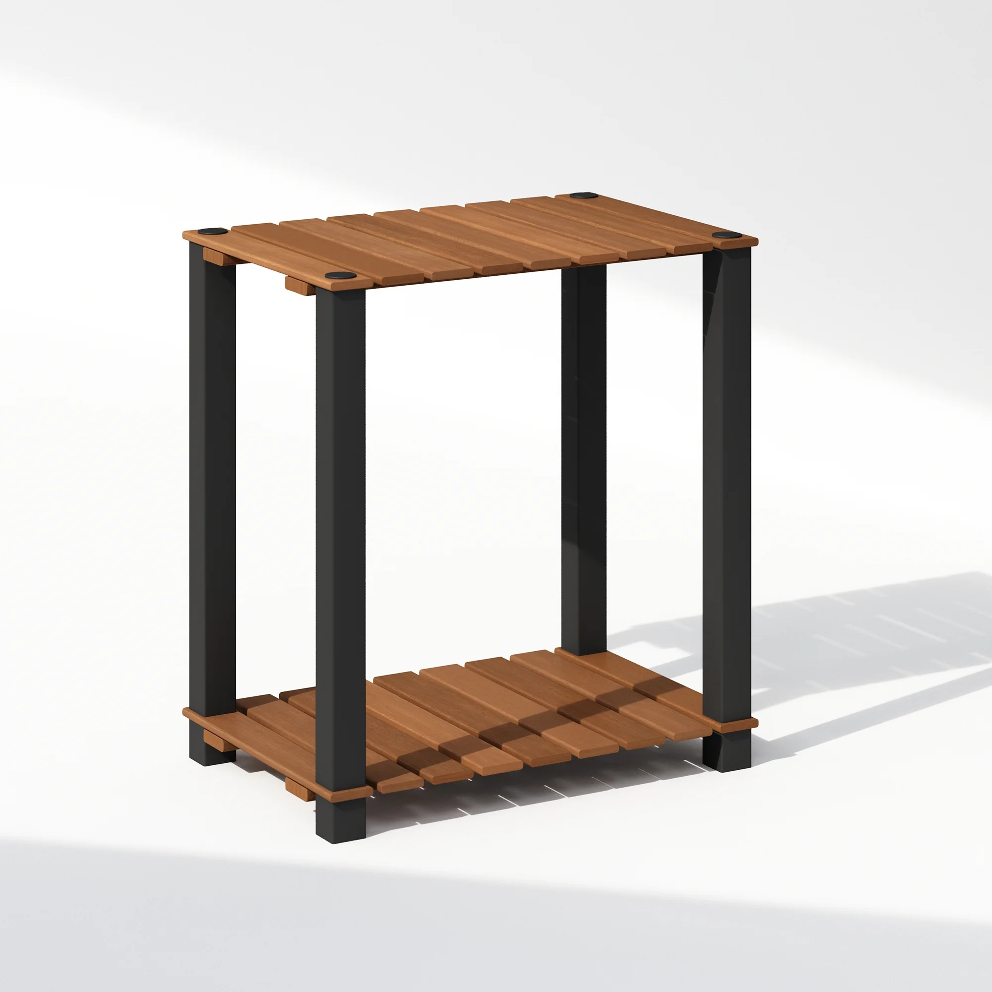 Furinno Turn-N-Tube 2-Tier Wood Slat Small Rectangle End Table with Open Shelves, Natural/Black