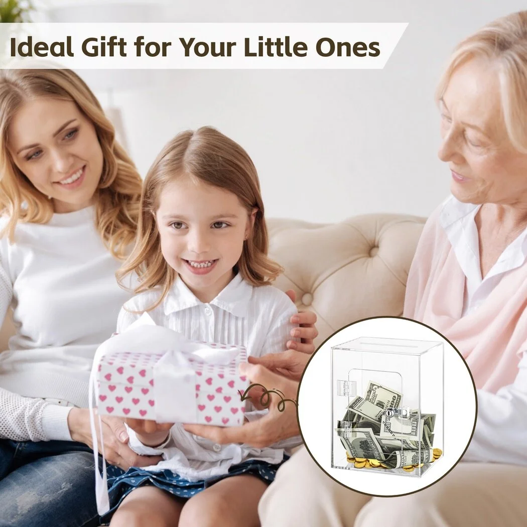 Large Clear Piggy Bank, Piggy Bank Case Box, Openable Piggy Bank with Lock, Money Box with Key, Money Banks Coins Saving Pot, Cash Container Box Coin Jar Gift