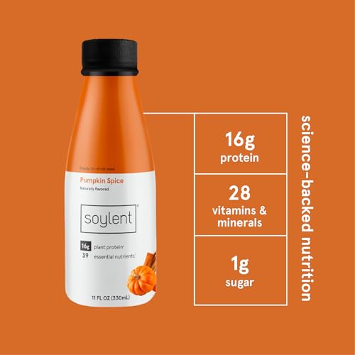 Soylent Complete Meal Replacement Shake, Gingerbread, 16g Complete Protein, Ready-to-Drink Plant Based Protein Drink, 1g Sugar, 11oz (12 Pack)