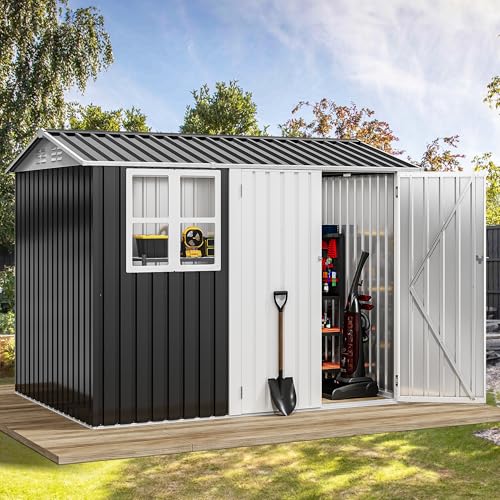 DWVO 6x4ft Storage Shed for Outdoors, Metal Sturdy Weatherproof Tool Locker with Secure Door and Ventilation for Equipment, Mowers, Bikes, Outdoor Spaces, Dark Gray