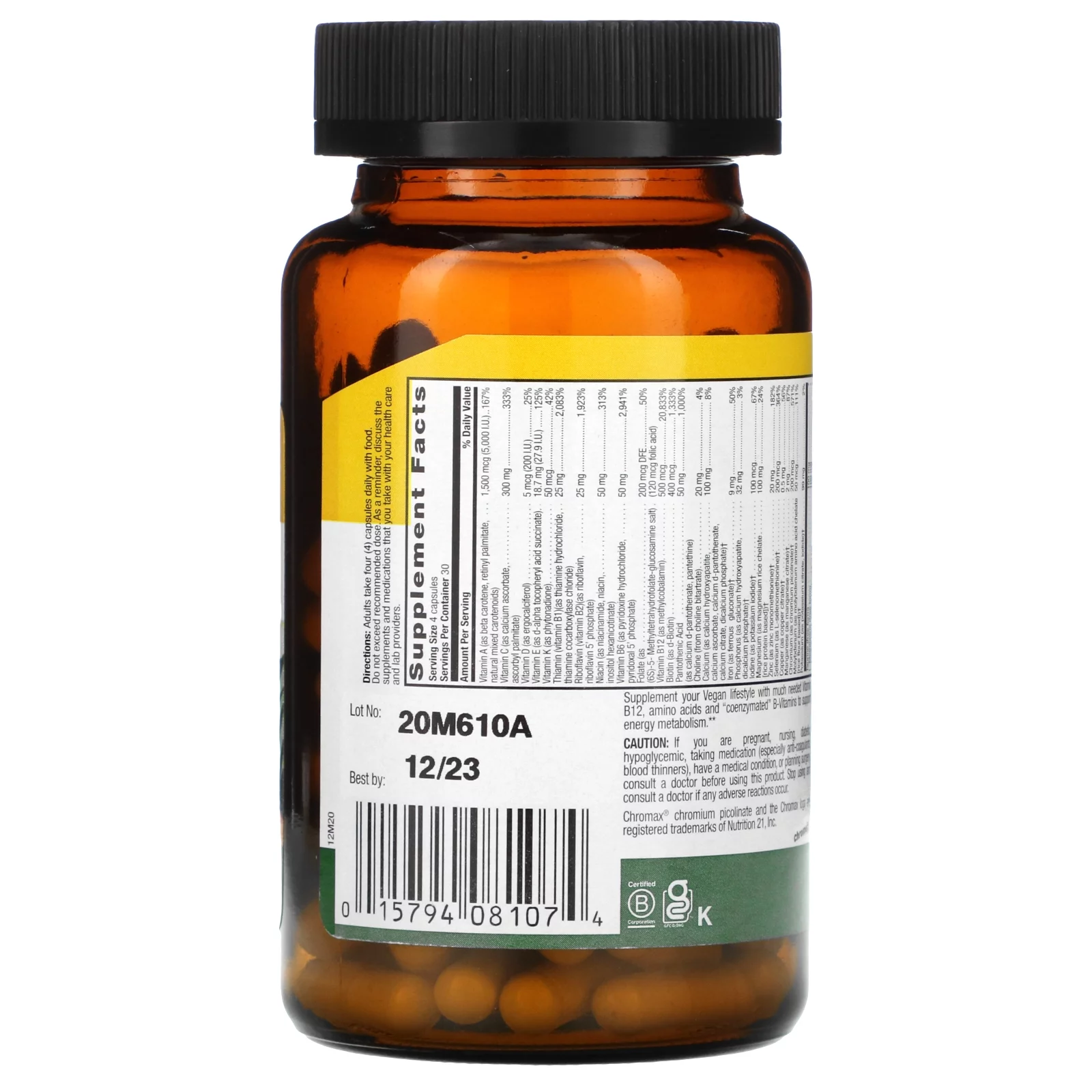 Max for Vegans, Multivitamin & Mineral Complex, 120 Vegan Capsules, Country Life