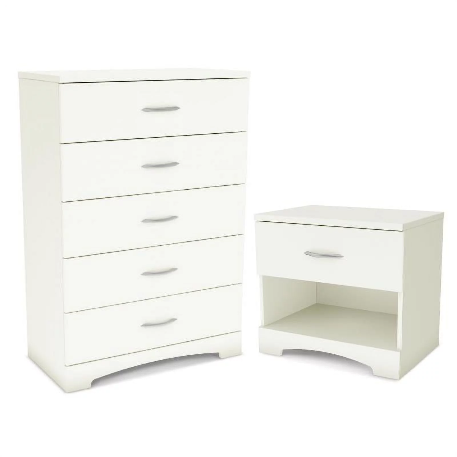 Home Square 2-Piece Set with Nightstand and 5-Drawer Chest in Pure White Finish