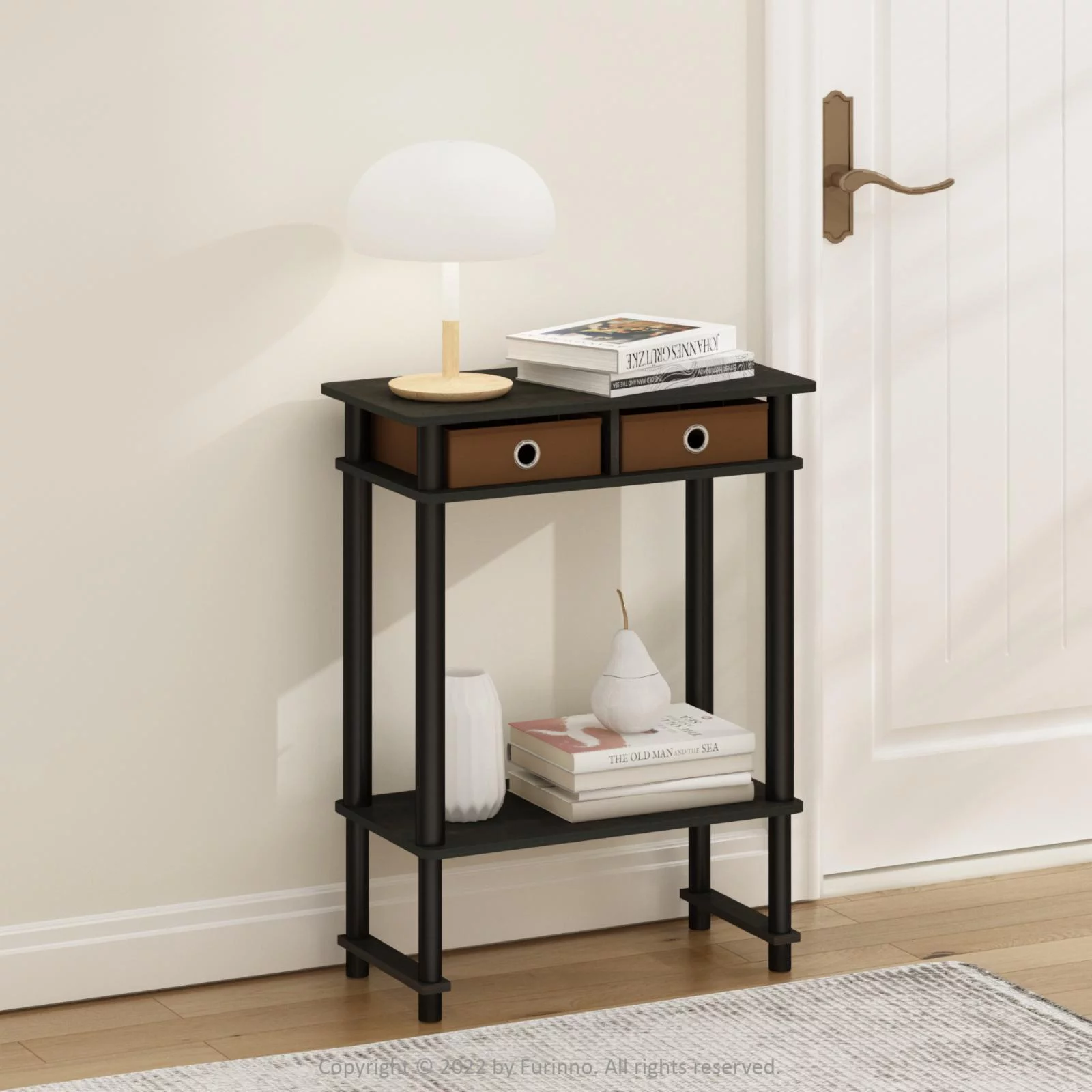 Furinno Turn-N-Tube Tall-Wide Hallway Console Table with Bin, Espresso/Brown