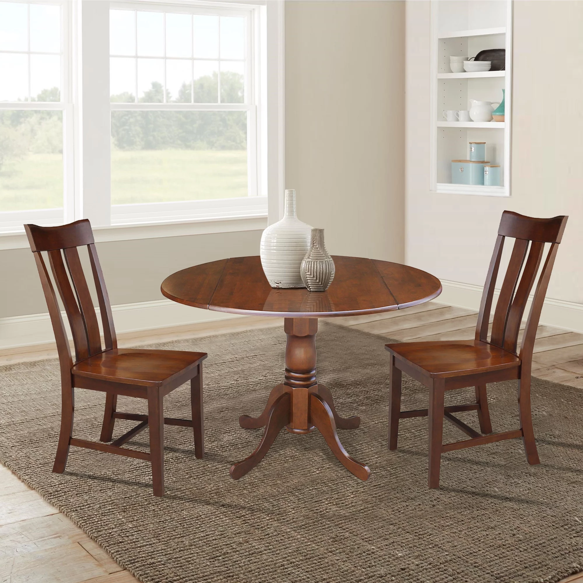 International Concepts Solid Wood 3-Piece Dining Set with 42 in. Dual Drop Leaf Table and 2 Splat Back Dining Chairs in Espresso