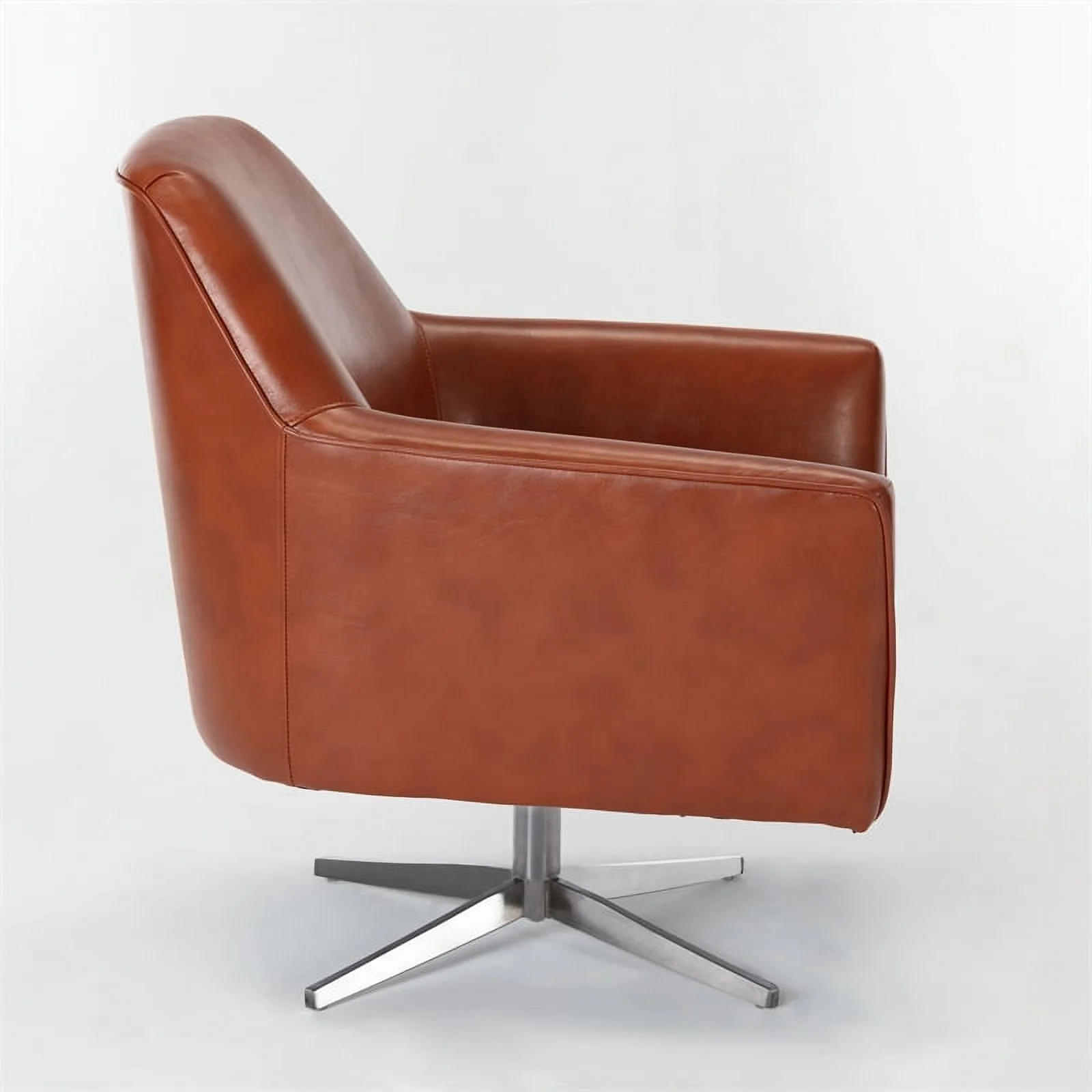 Bowery Hill Mid-Century Faux Leather Swivel Armchair in Caramel Brown