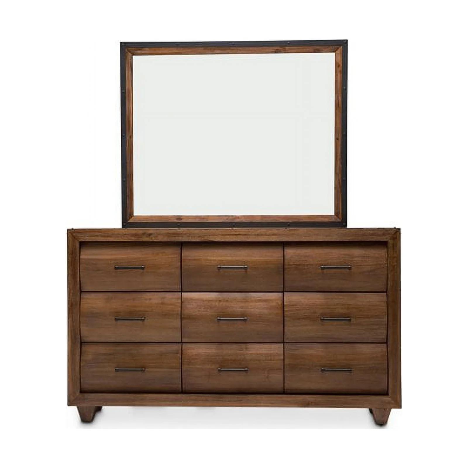 Michael Amini Brooklyn Walk Wood Dresser with Mirror Set in Burnt Umber Brown