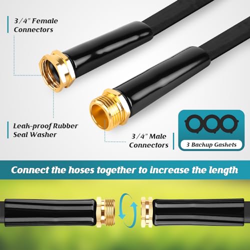 Garden Hose Non-Expanding 100ft, Flexible Garden Hose with 10 Function Hose Nozzle, Lightweight, Kink Free and Water Hose for Outdoor,Yard, Lawn, Car Wash, Marine,and Camper Use