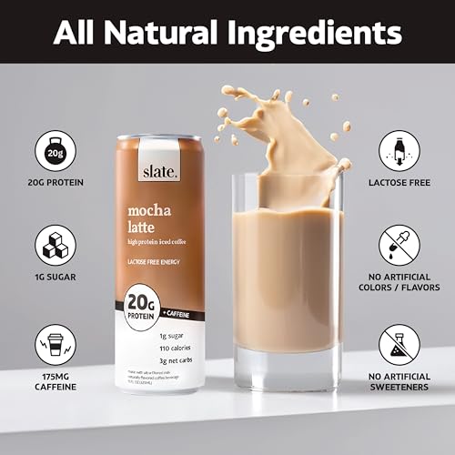 Slate Milk - High Protein Milk Shake - Dark Chocolate - Lactose Free, 20g Protein, 1g Sugar, 100 Calories, 1g Net Carbs, No Added Sugar - Natural, Breakfast Boost, Post Workout - 11 fl oz, 12 Cans