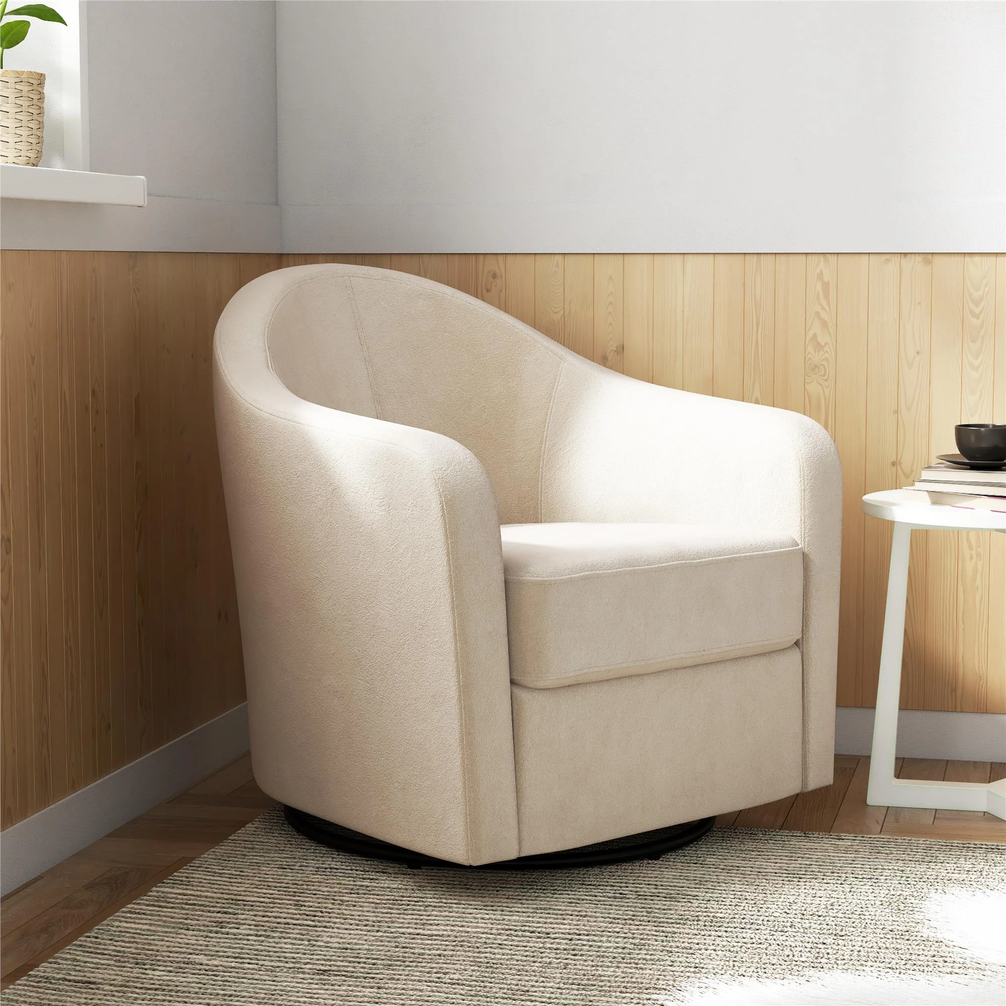 DHP Gentle Swivel Curved Accent Chair, Ivory Velvet