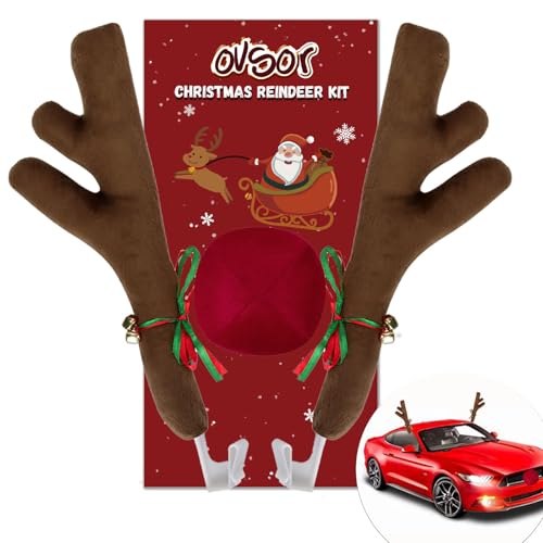 Car Christmas Reindeer Antlers & Nose Decorations,Rudolph Set Reindeer Ornament Costume Auto Accessories for Any Vehicle Decor