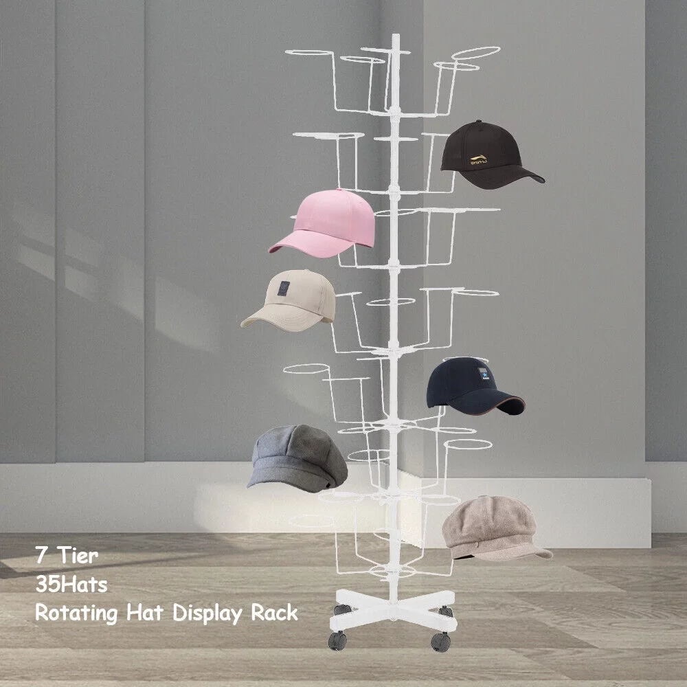 7 Tier Adjustable Rotating Hat Display Rack Retail Display Cap Stand 21.65x64.9in