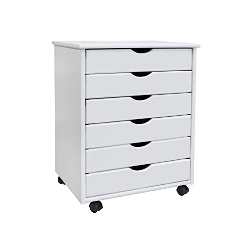 Jela Original Roll Cart, Solid Wood, 6 Drawer Extra Wide Drawers Roll Carts, White