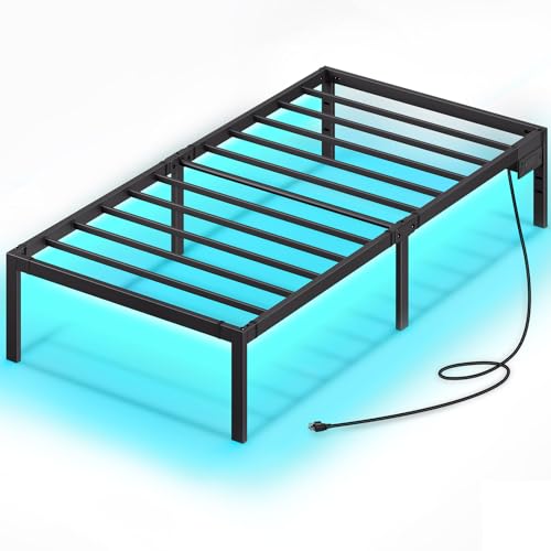 Rolanstar Bed Frame with USB Charging Station, Full Bed Frame with LED Lights, Platform Bed Frame with Heavy Duty Steel Slats, 14
