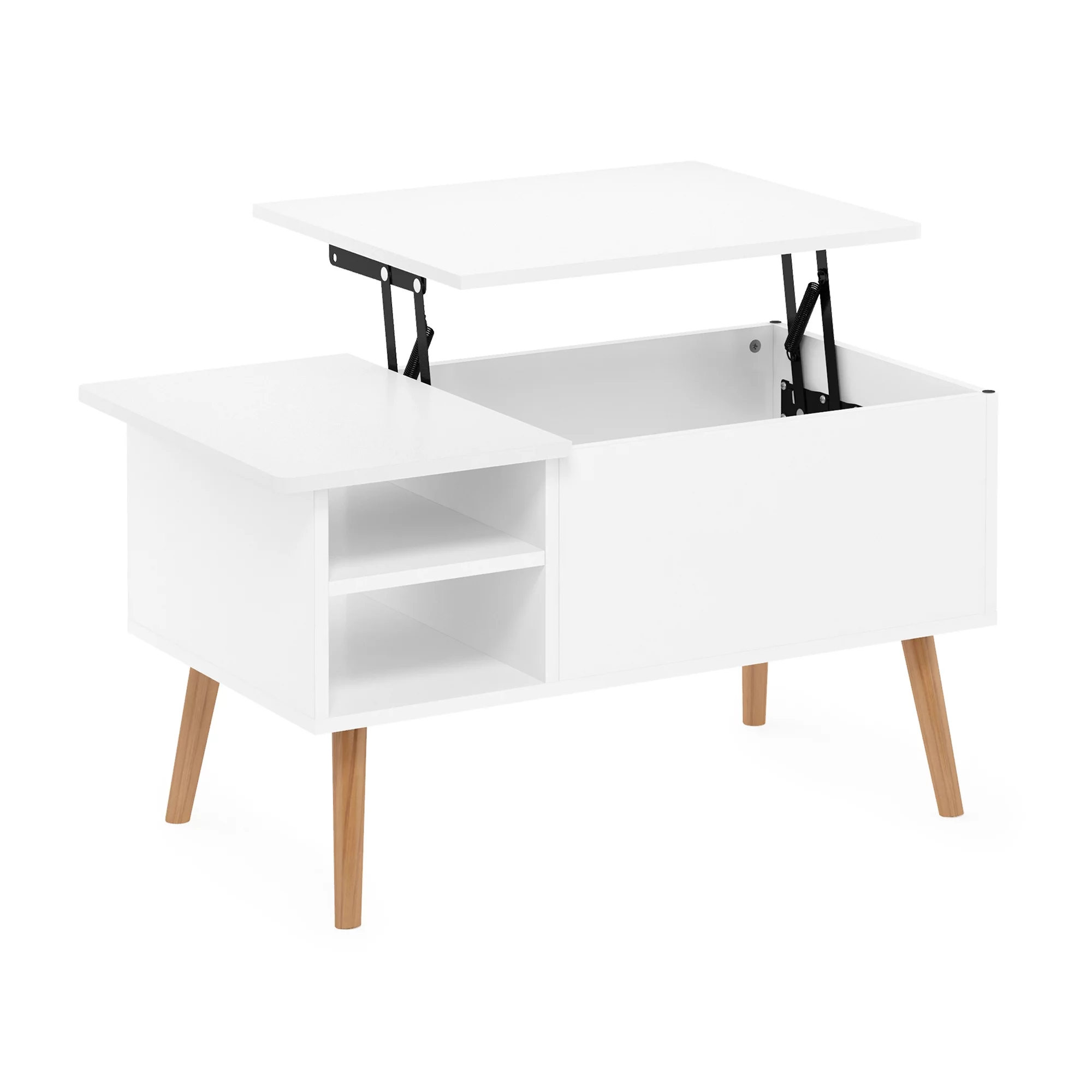 Furinno Jensen Lift Top Coffee Table With Wooden Leg, Solid White