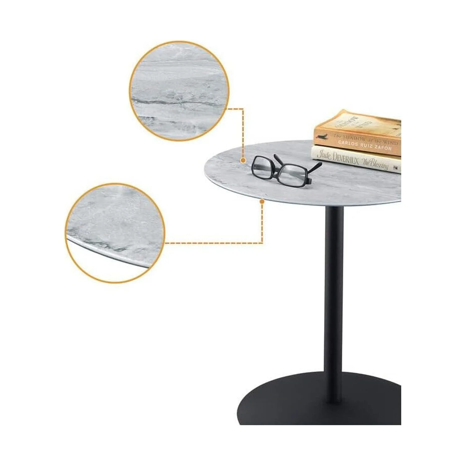 Blissful Nights Asian Aesthetics End Table With Marble Textured Glass Top