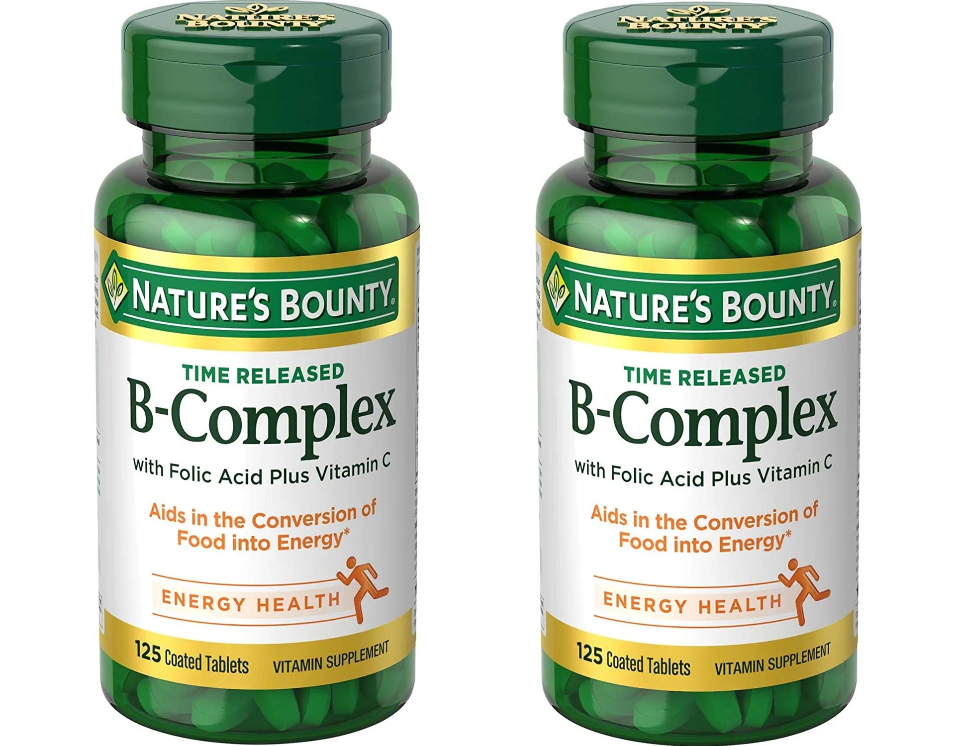 Nature's Bounty B-Complex With Folic Acid Plus Vitamin C Tablets 125 ea (Pack of 2)