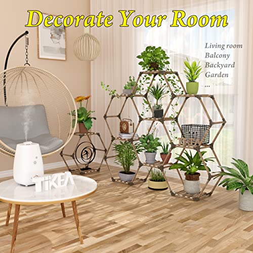Tikea Plant Stand Indoor Hexagonal Plant Stand for Multiple Plants Indoor Outdoor Large Wooden Plant Shelf Creative DIY 6 Tiered Flowers Stand Rack for Living Room Balcony Patio Window