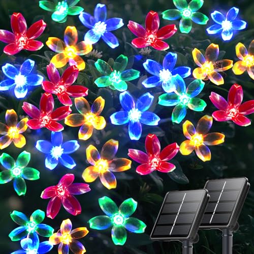 OZS 2PK 32LED 55FT Mushroom Solar Garden Lights Outdoor, Solar String Lights Waterproof with 8 Lighting Modes, Solar Garden Decor for Outside, Pathway Light for Yard Decoration (Warm White)