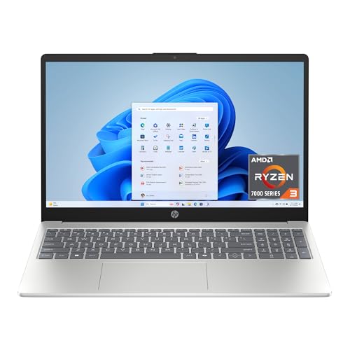 HP 15.6 inch Laptop, HD Touchscreen Display, AMD Ryzen 3 7320U, 8 GB RAM, 256 GB SSD, AMD Radeon Graphics, Windows 11 Home, Natural Silver, 15-fc0399nr