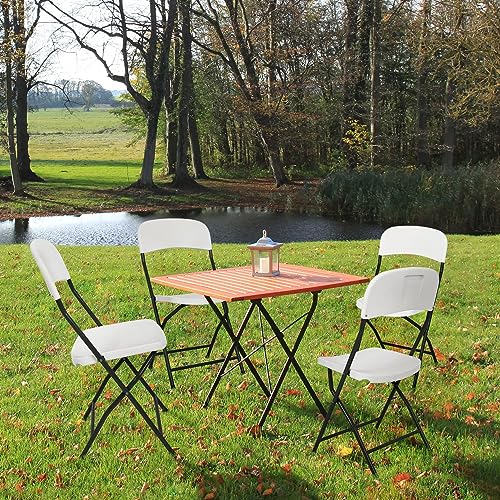White Plastic Folding Chairs for Outside Set of 4, Foldable Floor Chair Bistro Chairs, Portable Stackable Commercial Seat with Metal Frame for Lawn Events Office Wedding Party Picnic Kitchen Dining