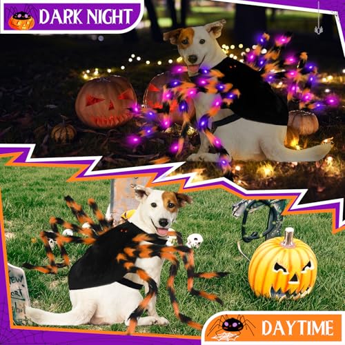 Dog Halloween Costume Large Breed, Furry Dog Spider Costume with 64 LED, Funny Halloween Dogs Costumes for Large Dogs Medium Pet Halloween Party Cosplay (Orange)