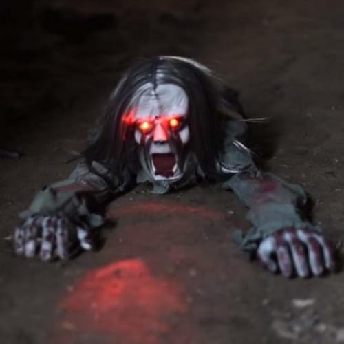 Halloween Decorations Outdoor Light-Up Zombie Groundbreaker with bloodstain and Creepy Sound for Halloween Outside Decor, Lawn, Yard, Patio, Graveyard Decoration, Prop