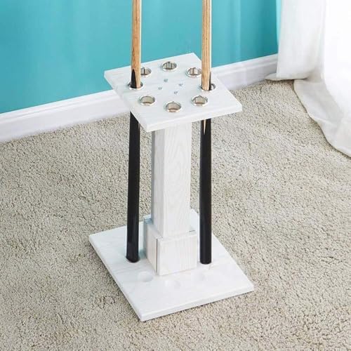 Durable Freestanding Wooden Pool Cue Rack, 8 Cue Capacity Billiard Cue Holder for Home, Club & Game Room, Stylish White Finish, 30x55x24cm