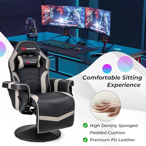Gaming Recliner Adjustable Massage Gaming Chair with Cup Holder Footrest Ergonomic Single Sofa Living Room Home Theater Seating with Side Pouch, Blue