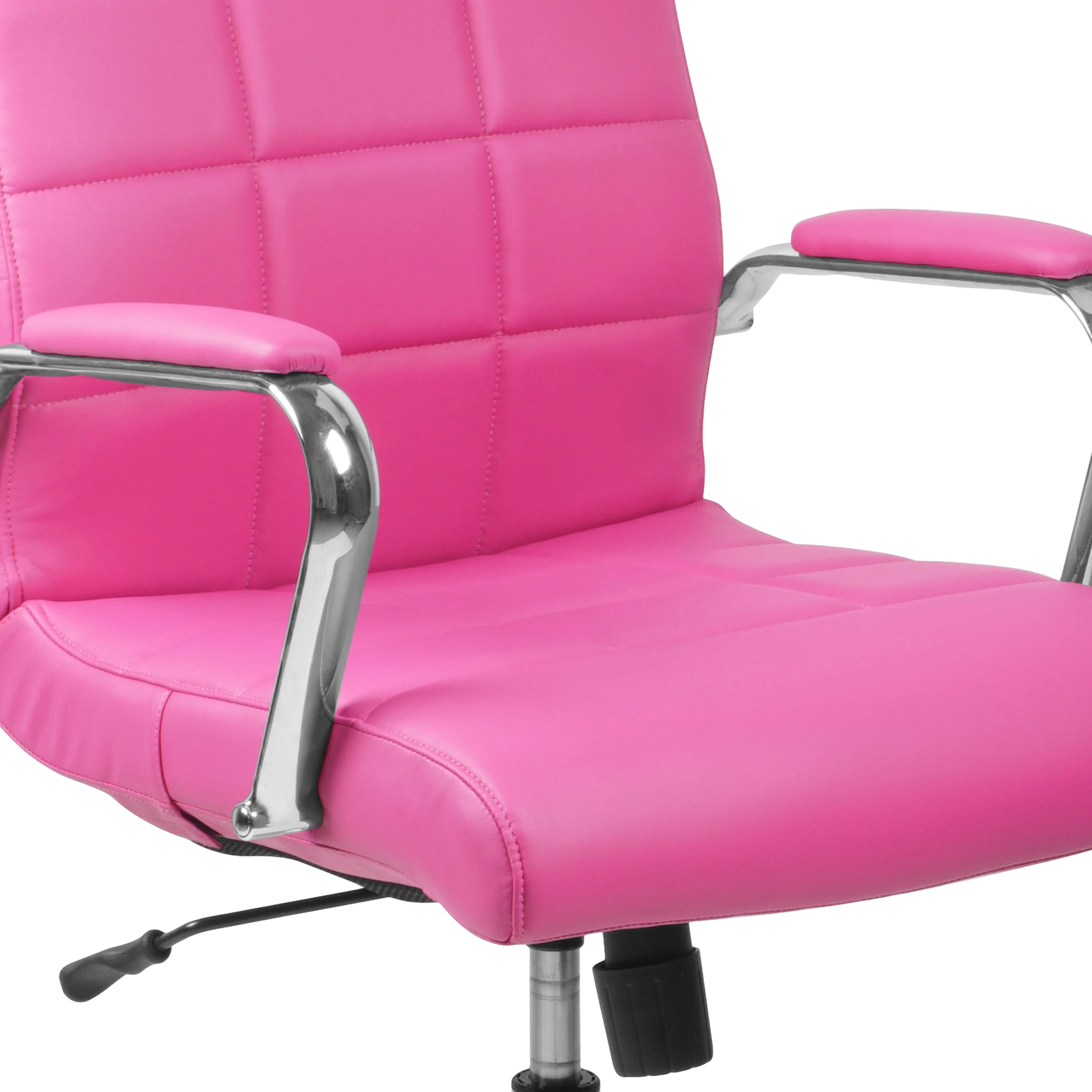 Emma + Oliver Mid-Back Pink Vinyl Executive Swivel Office Chair with Chrome Base and Arms