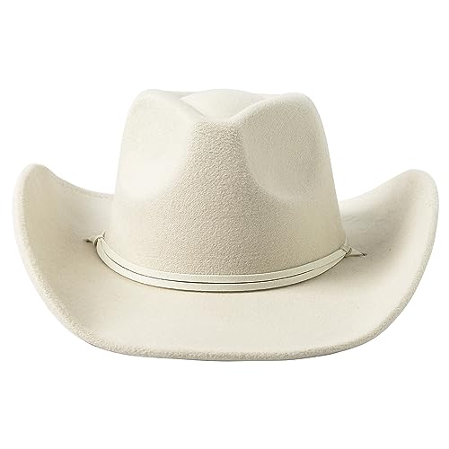 Lanzom Women Men Retro Felt Wide Brim Western Cowboy Cowgirl Hat Dress Up Hat with Wind Lanyard
