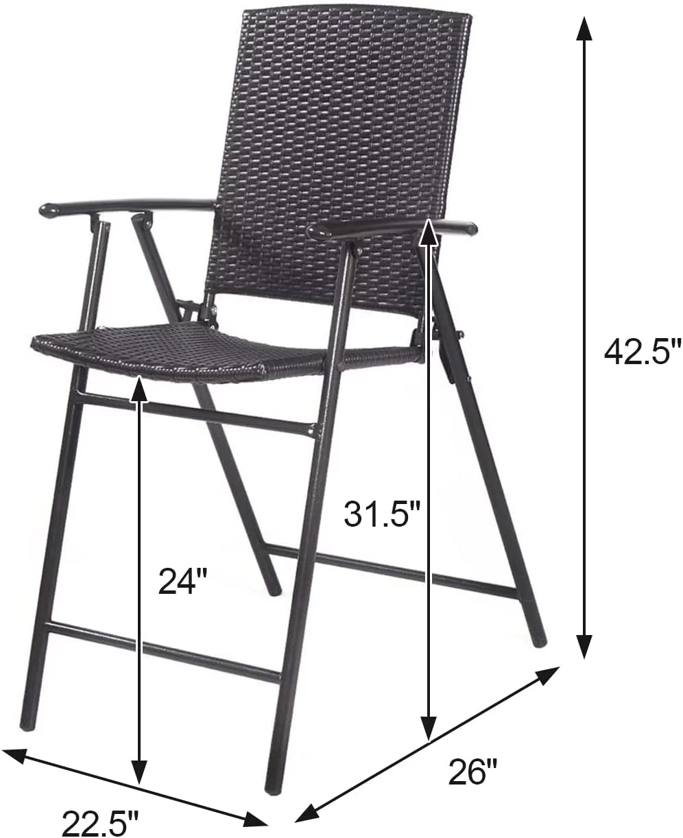 4 Piece Folding Patio Chairs, Lightweight Portable Foldable Space Saving Wicker Chair with Armrest & Footrest, Suitable for Lawn Patio Beach Garden Deck (26x22.5x42.5)