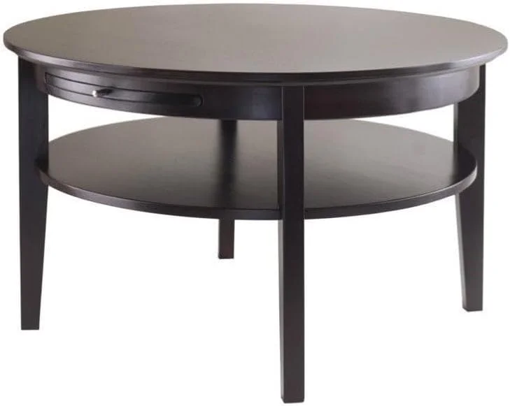 Round Coffee Table With Pull Out Tray In Dark Espresso