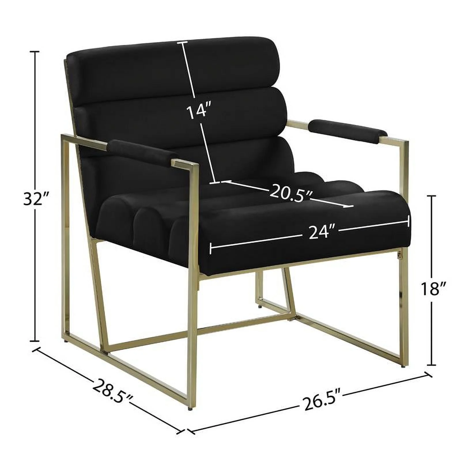 Home Square Zayne Black Velvet Accent Chair with Gold Iron Frame - Set of 2