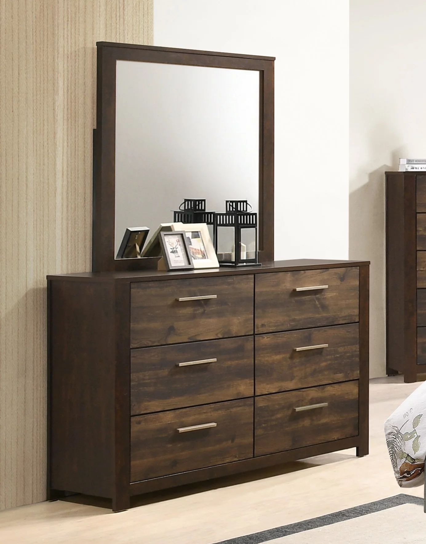 Modern Unique Adjustable HB Queen Size Bed Dresser Mirror Nightstand 4pc Set Grey Polyfiber Bedroom Bed