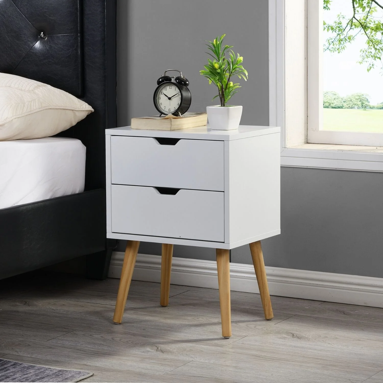 TOOLKISS  22'' High Double Drawers Nightstand With Solid Wood(Set of 2) Antique White