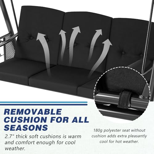 U-MAX Porch Swing Chair with Adjustable Backrest&Canopy, 3 Seat Patio Swing with Canopy 2-in-1 Convertible Outdoor Swing with Canopy Patio Daybed with Removable Brown Cushions for Adults