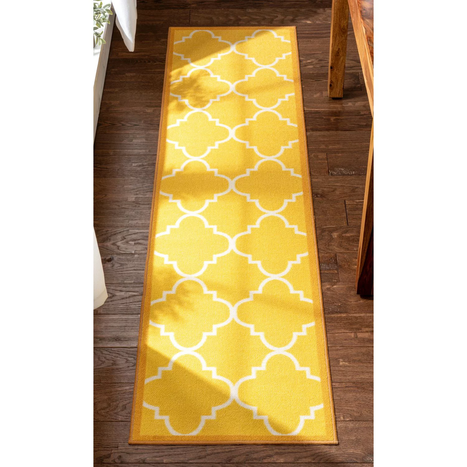 Well Woven 2' x 7' Runner Non-Slip Moroccan Trellis Low Yellow Rug