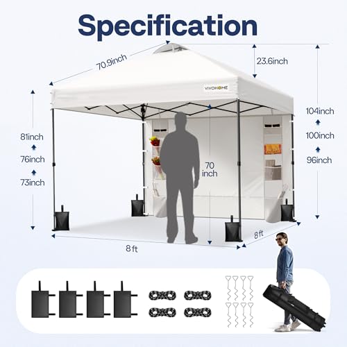 VIVOHOME 10x10ft Pop Up Canopy Tent One Push Setup Outdoor Portable Shelter Tent Heavy Duty with Wheel Carry Bag and 4 Sandbags, White