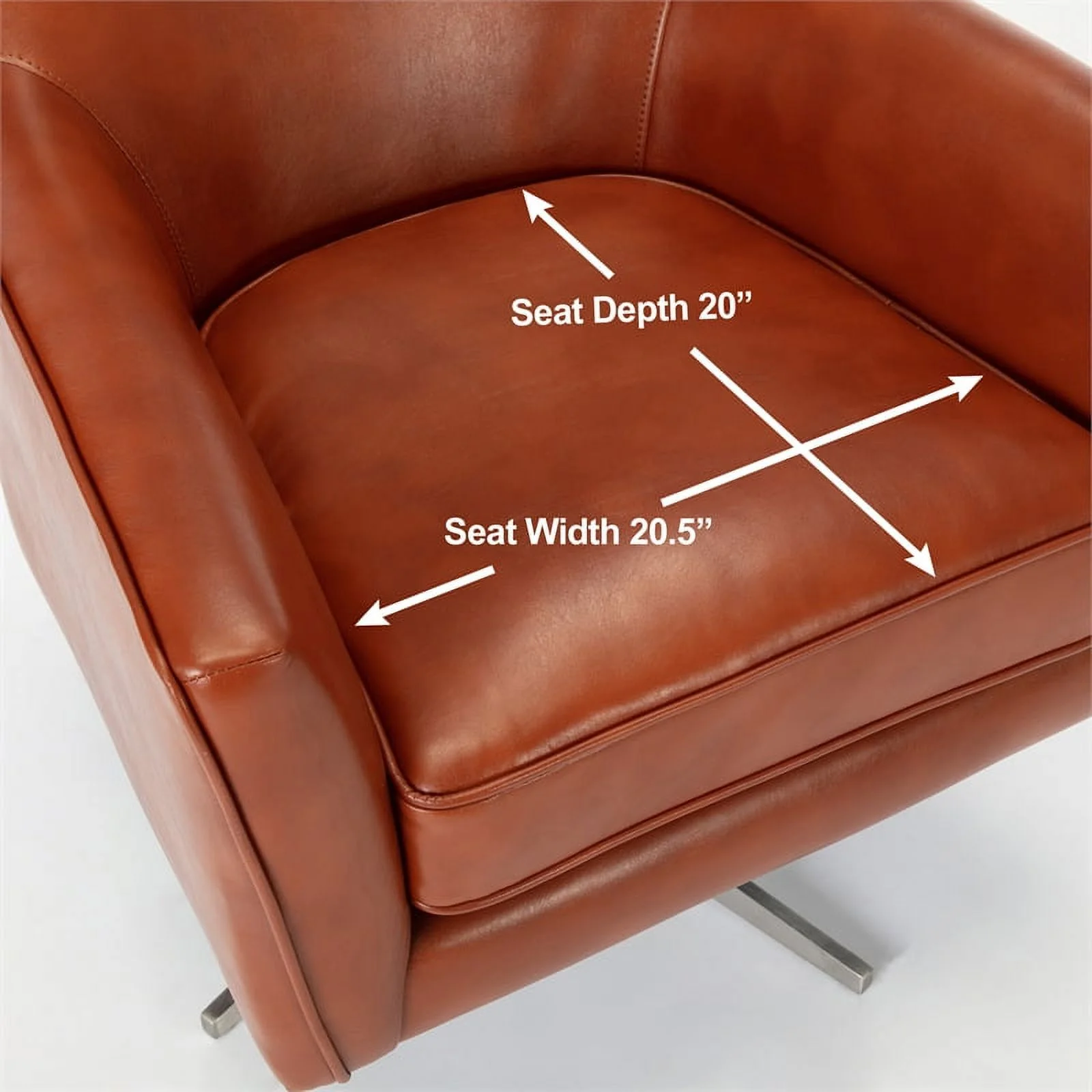 Bowery Hill Mid-Century Faux Leather Swivel Armchair in Caramel Brown