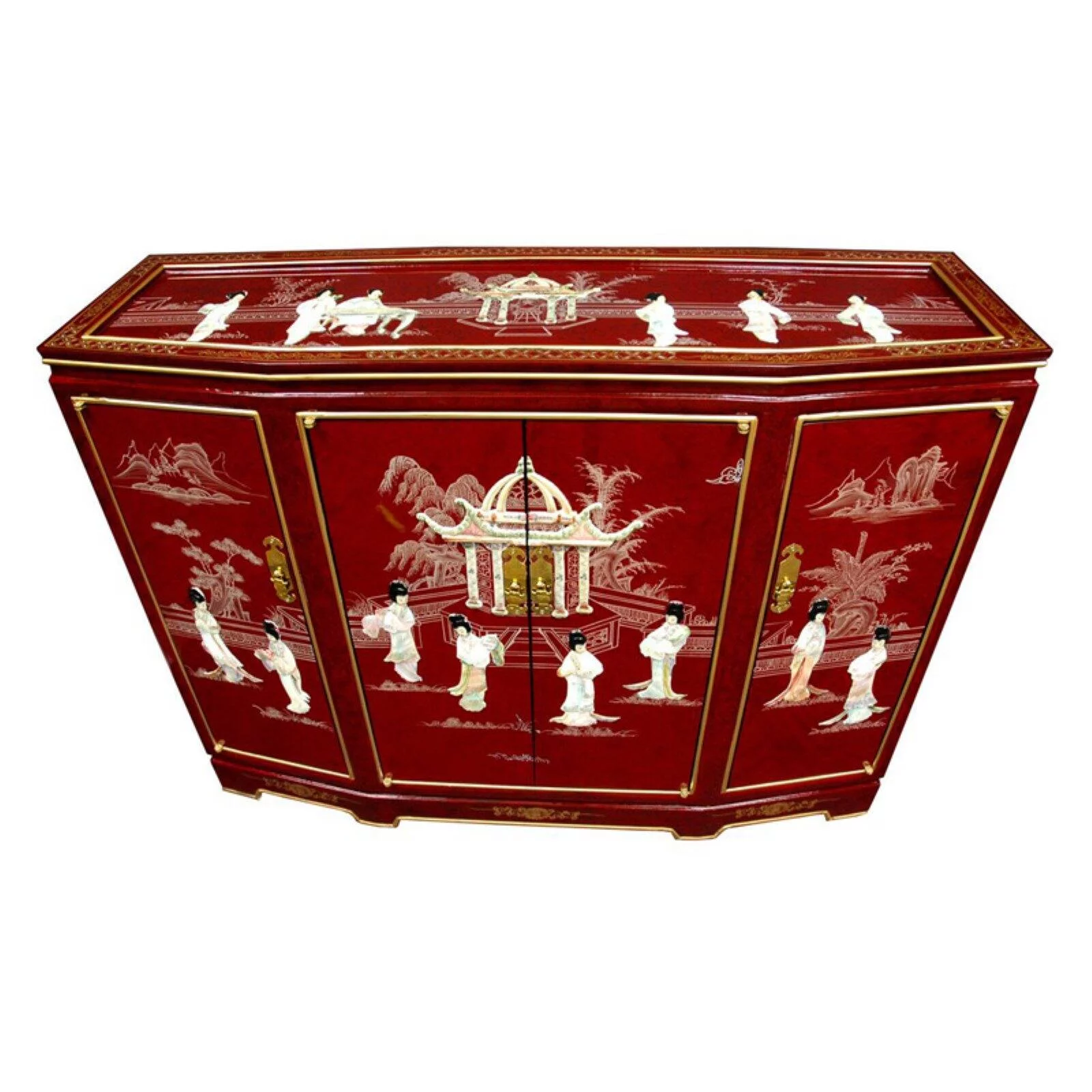 Oriental Furniture Slant Front Cabinet, Red color, 40.00