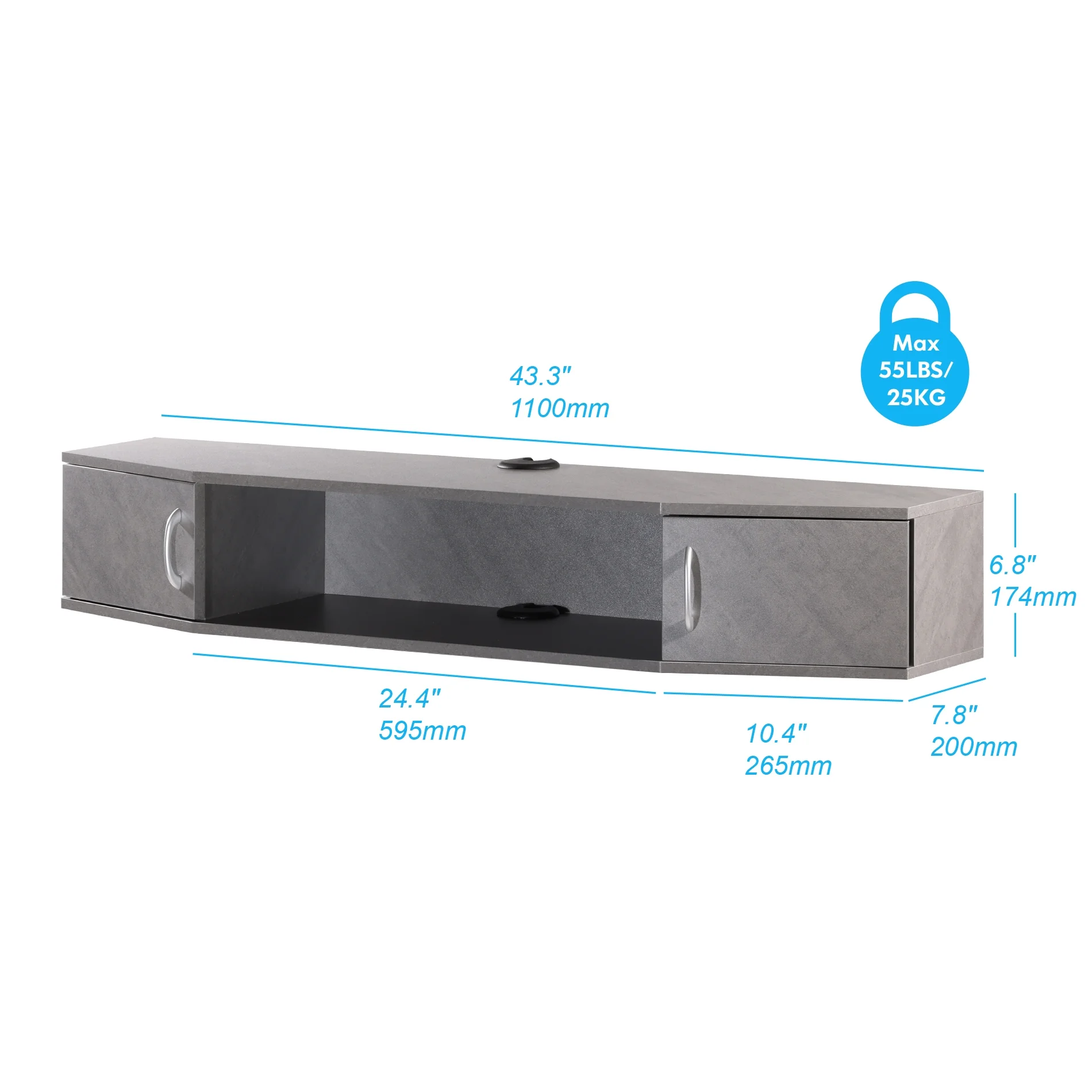 Floating TV Stand Gray Wall Media Console Shelf