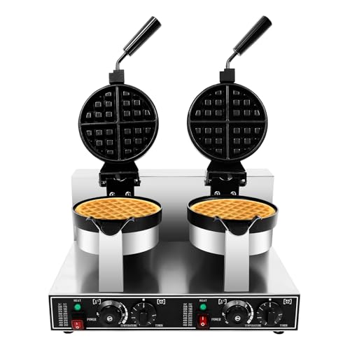Commercial Electric Waffle Maker, 2400W Double-Head Non-Stick Belgian Waffle Maker Double-Sided Rotary Heating Pancake Machine w/Time & Temp Control for Home Kitchen Restaurant Snack Dessert