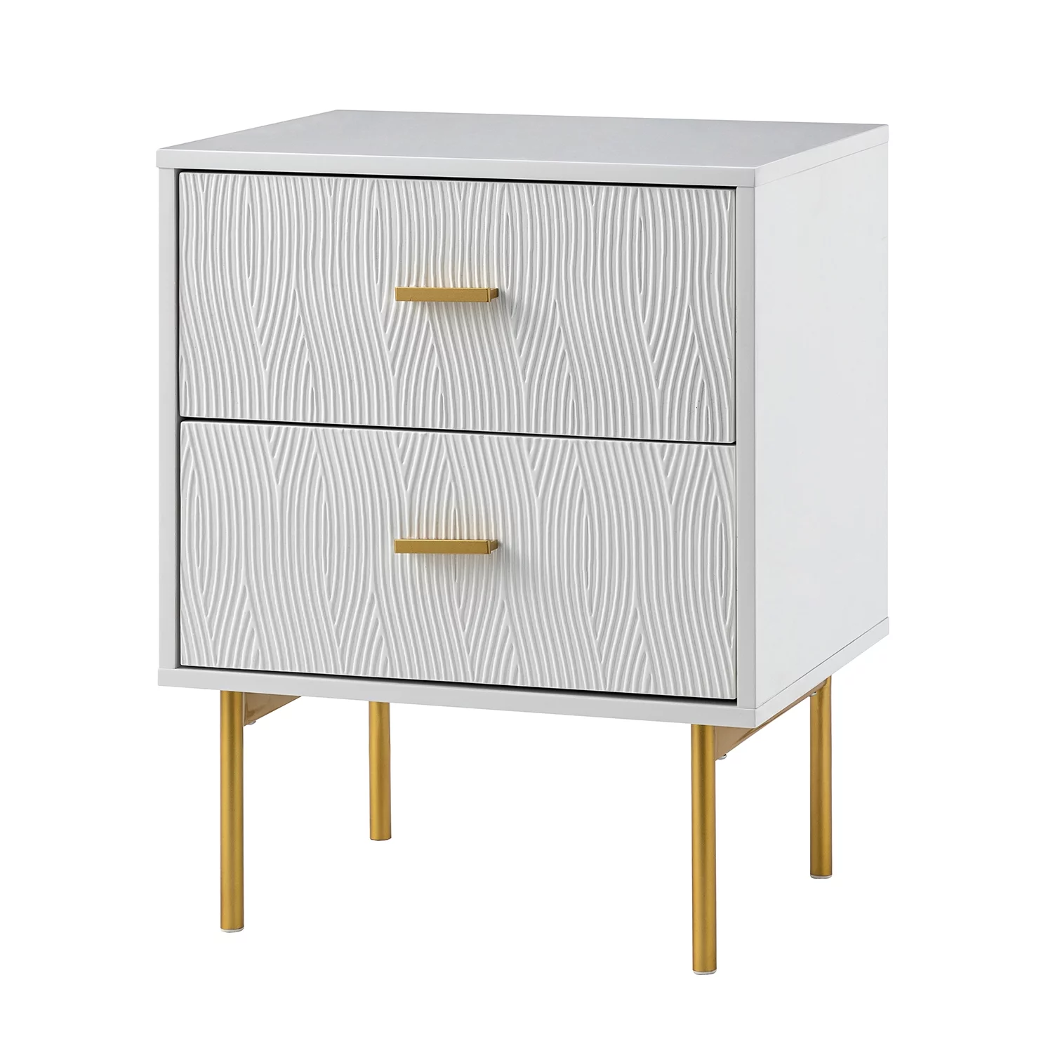 Smart FENDEE Mid Century Nightstand Fluted Night Stand with 2 Drawers,Bedroom,Wooden,Adult,White