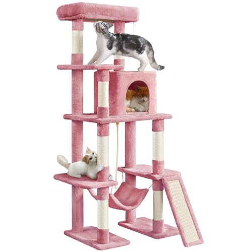 Yaheetech Large Multi-Level Cat Tree, 63 Inches Tall with Sisal-Covered Scratching Posts, Condo, Hammock, Dangling Ball, and Extended Platform for Cats to Play and Sleep