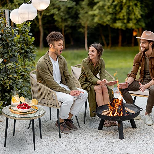 YITAHOME 3-Piece Wicker Small Patio Balcony Chair Set, Outdoor Rattan Conversation Apartment Chairs for Backyard, Balcony and Apartment with Soft Cushions, Glass Side Table Gray