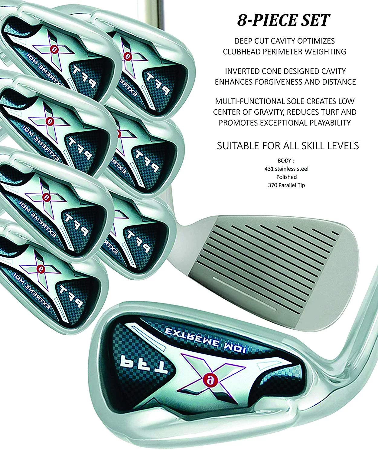 Left Handed PFT X9 Extreme MOI Iron Set Complete 8-Piece Women's Iron Set (4-SW) Steel Shaft Lady L Flex Club