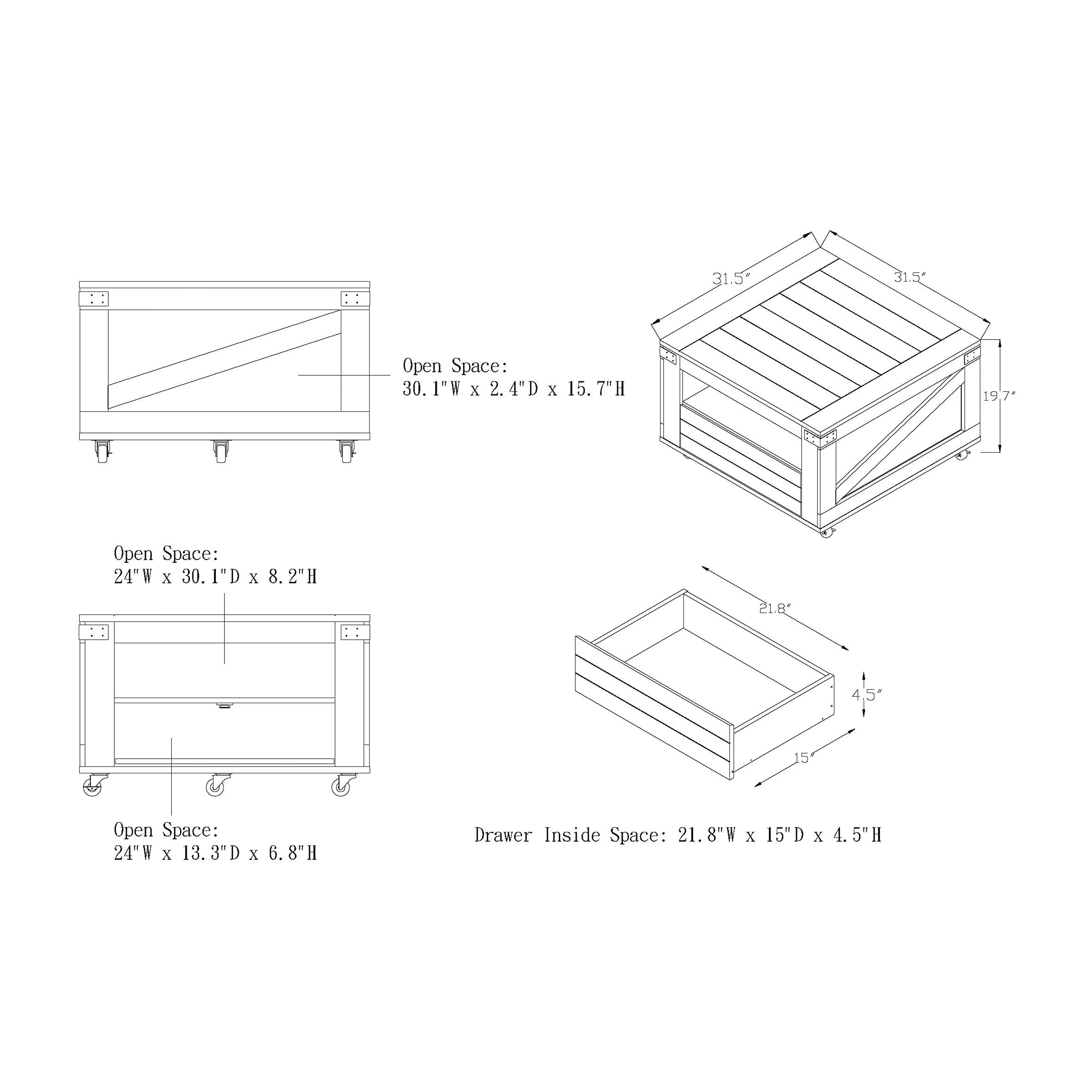 Furniture of America Babel Coffee Table with Casters, Walnut
