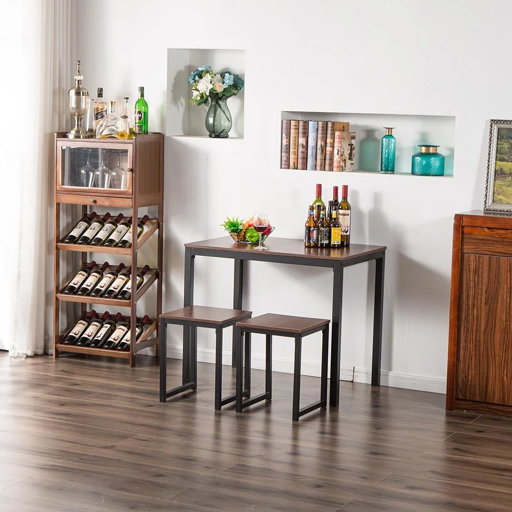 Ktaxon Modern Wood 3 Piece Dining Set Studio Collection Soho Dining Table with Two Stools Home Kitchen Breakfast Table,Walnut Color