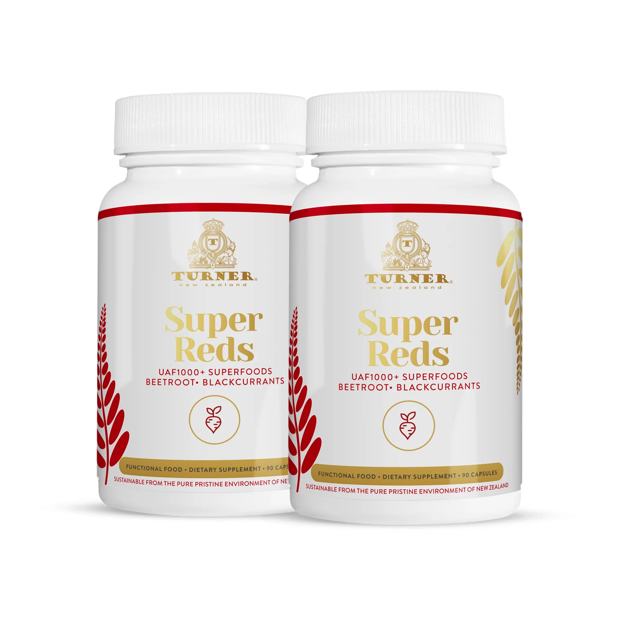 TURNER UAF1000+ Super Reds Capsules, Antioxidants, Superfood Energy, Essential Veggies, 180 Pills, 2 Bottles