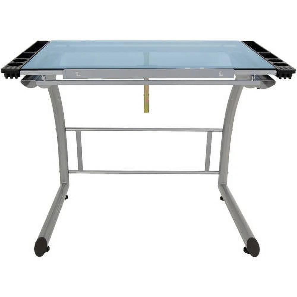 Studio Designs Triflex Adjustable Glass Top Crafting Table, Silver